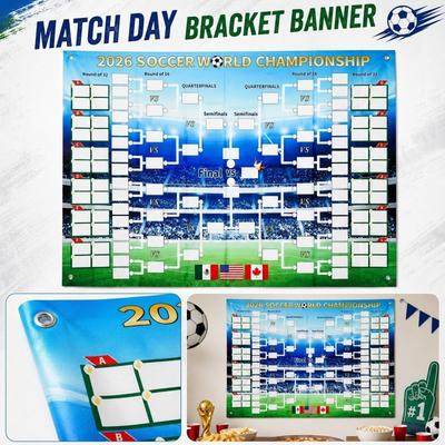 2026 Soccer World Championship Tournament Bracket Banner Party Prop Flag Hanging Cloth for Event Decoration Indoor Outdoor Use