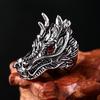Punk Men Cubic Zirconia Inlaid Carved Dragon Head Finger Ring Party Jewelry Gift