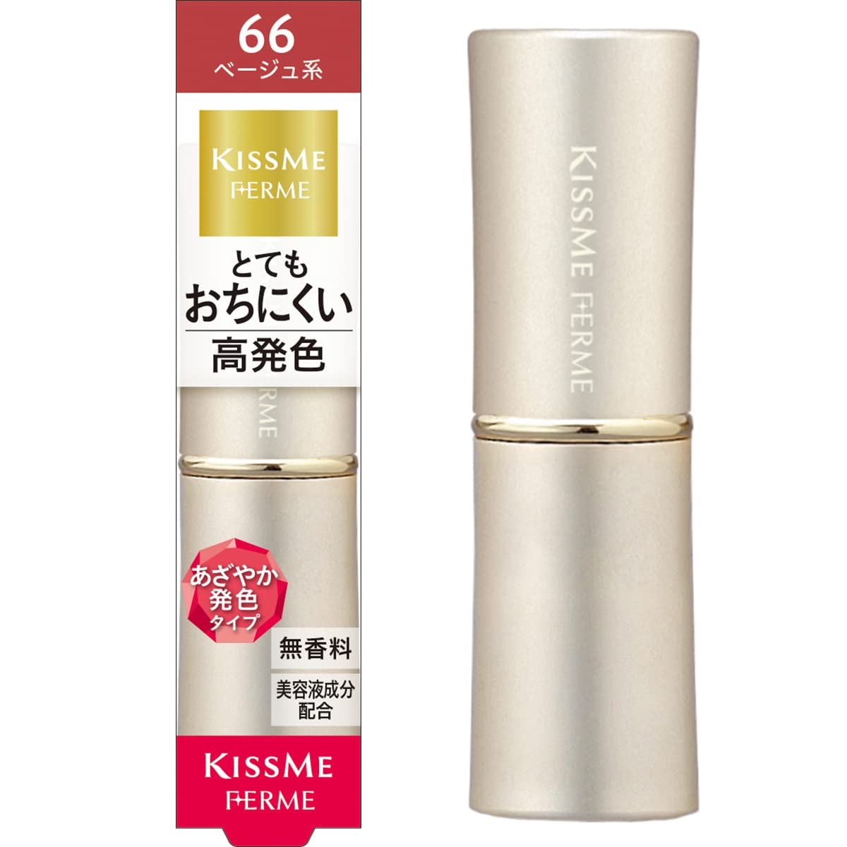 

Kiss Me FERME Proof Shiny Rouge 66 Beige highly pigmented (3.8g) Vivid, true-to-color pigmentation, long-lasting, lipstick.