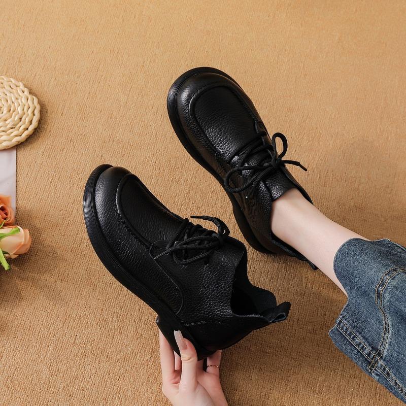 Fashion Autumn Early Winter Genuine Leather Shoes Women Ankle Boots Soft Retro Brand Ladies Fashion Boots Cow Leather Mother Shoes D606