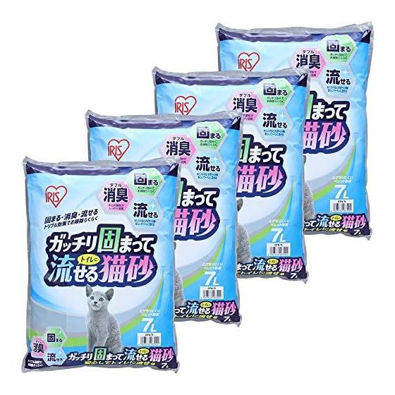 Iris Ohyama Cat litter that solidifies and can be flushed down the toilet, double deodorant, 7L x 4 bags (bulk purchase)
