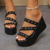 Women Sandals   High Heels Shoes Black  Platform Sandals Sexy Rivets Thick Heels Shoes for Women