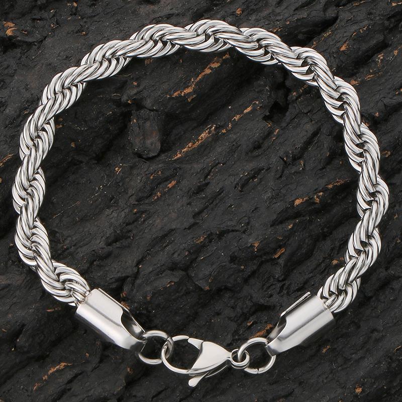 

Браслет-цепочка витого плетения с покрытием из 18-каратного золота, мужской минималистичный браслет из нержавеющей стали 316L для мужчин и женщин, парные украшения для него и для нее 4mm & 18CM серебряный