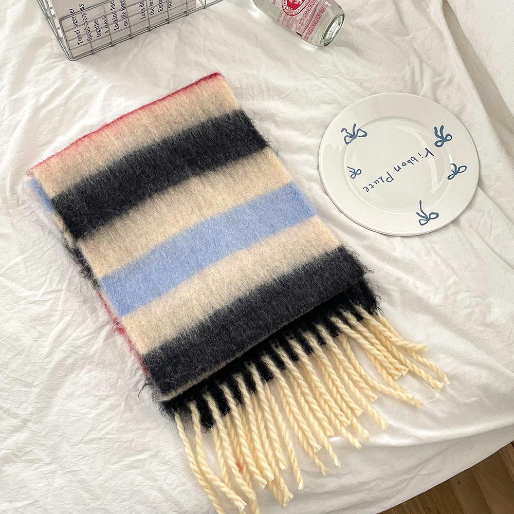 New Rainbow Winter Thickened Warm Scarf For Children Girls Student New Patchwork Color Tassel Scarves Soft Shawl Wrap Shawls