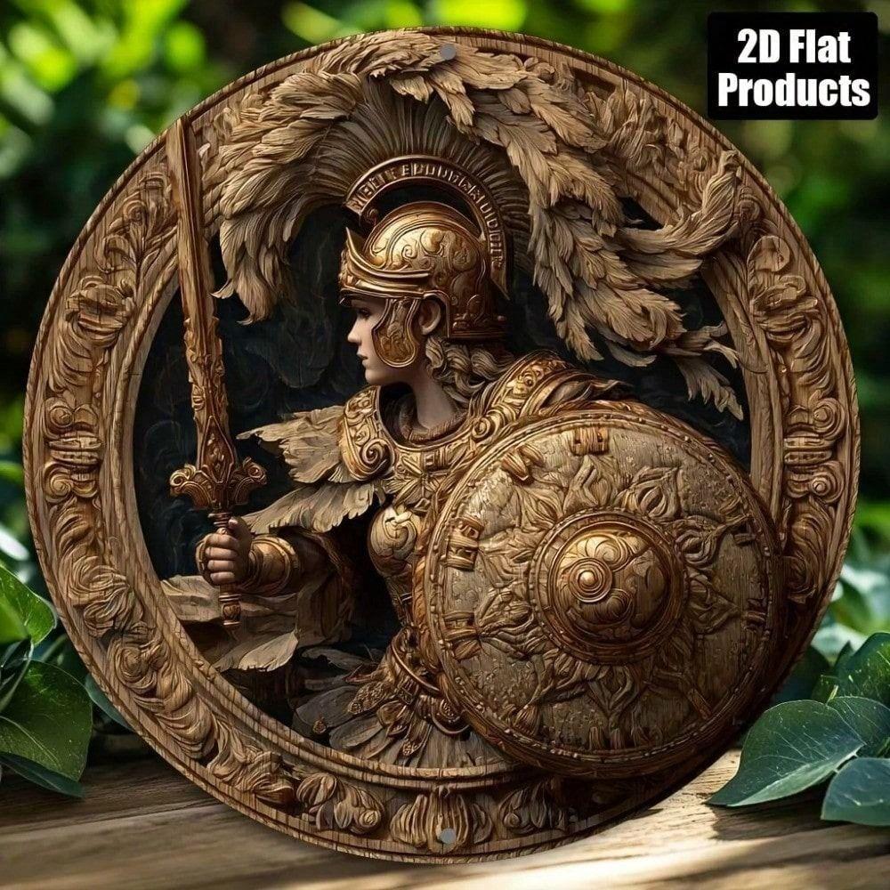 Metall Wandkunst Antiker Griechischer Hoplit Rund 8x8 Zoll für Bar Dekor