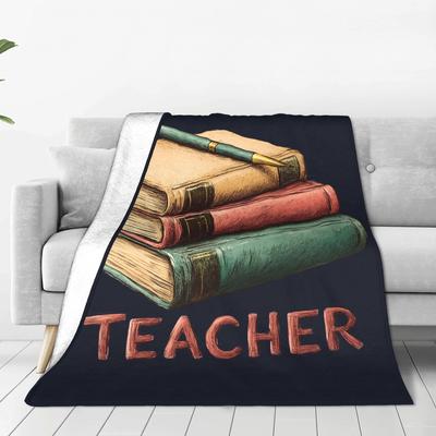 Back To School - Vintage Books and Pen with Teacher Text Blanket Super Soft Flannel Sofa Throw Blanket for Home Bedroom Outdoor
