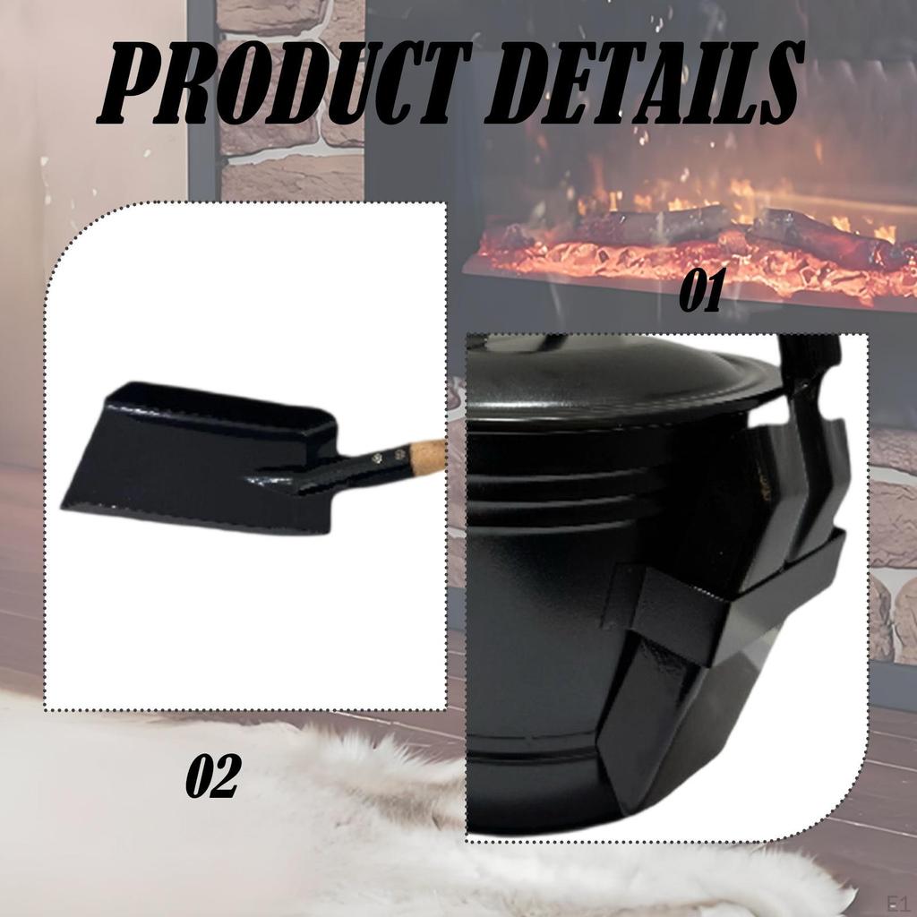 Ash Bucket with Lid and Spade Coals Buckets, Premium, Sturdy, Fireplace Tools Metal Ashes