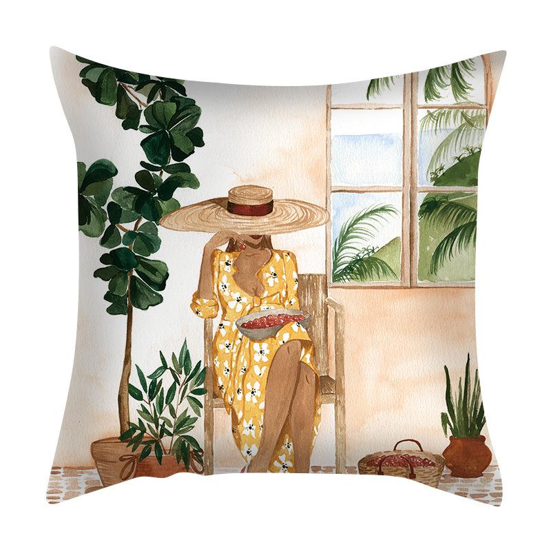 Cushion Cover Green Plant Sea View Pillow Sofa Popular Home Car Fabric Cushion Cover