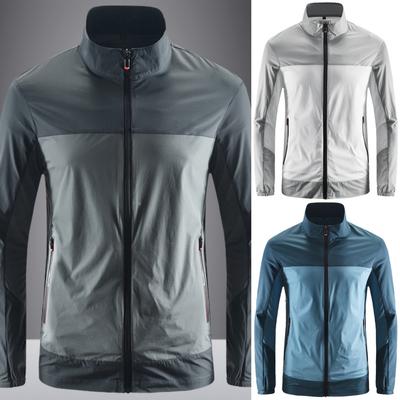 Sonnenschutzjacken für Herren, ultradünn, atmungsaktiv, Sommermantel aus Eisseide, schnelltrocknend, Windjacke, Stehkragen, Stretch-Sportjacke