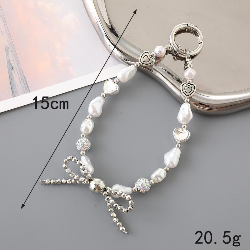 New Pearl Bow Beaded Pendant Phone Case Charm Wrist Strap Lanyard