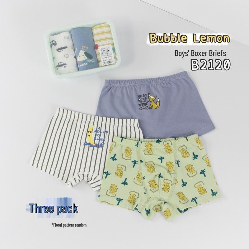 Unisex Cotton Boxer Briefs for Kids: Cartoon Print, 3-Pack, Flat-Leg Design