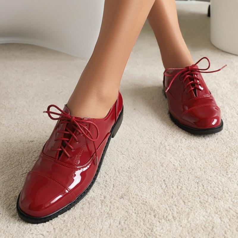 Bequeme Damen Low Heels Loafers Oxfords Schuhe Schnürschuhe Schwarz Rot Party Hochzeit Büro Schuhe Damenschuhe Große Größe 45