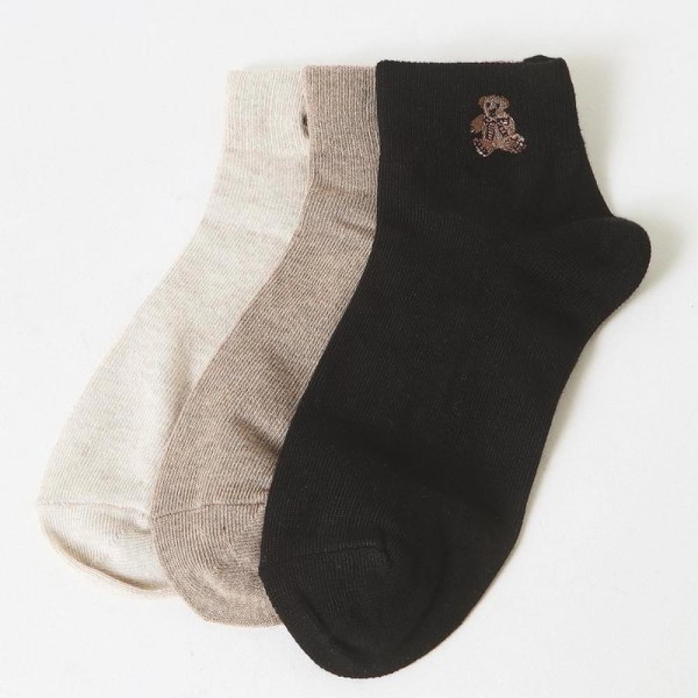 Daks Cotton Blend Daks Bear Embroidery Ankle 3 Pair Set Single option