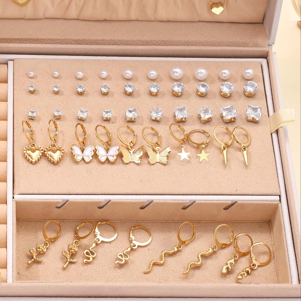 70Pcs Exquisite Butterfly Star Heart-shaped Snake Shaped Pendants Ring Earrings Necklace Ring Set Women's Daily Party Zircon
