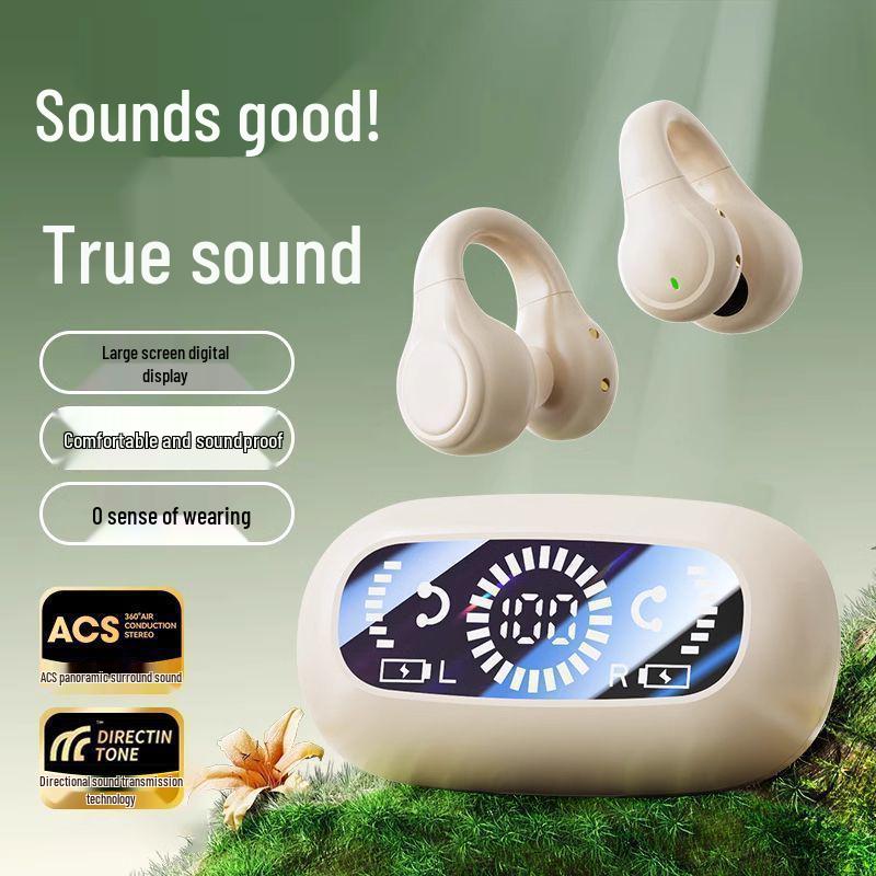2025 Bone Conduction Wireless In-Ear Clip-On Earphones with Smart Display and Long Battery Life