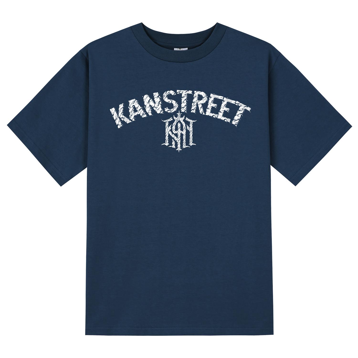 Khan 6312 Ktn0174 Lettering Old Khan Short Sleeve T-Shirt - Navy Gray/L