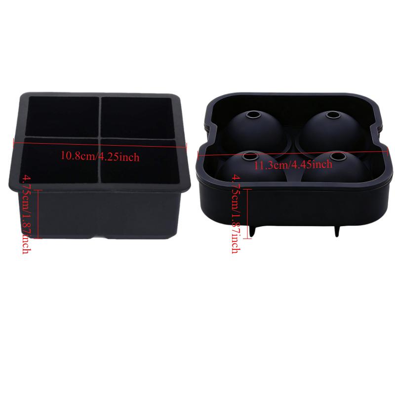 Set of 2 Silicone Ice Cube Tray Large Sphere & Square Ice Mold for Whiskey Cocktails BPA Free Reusable Stackable Easy Release