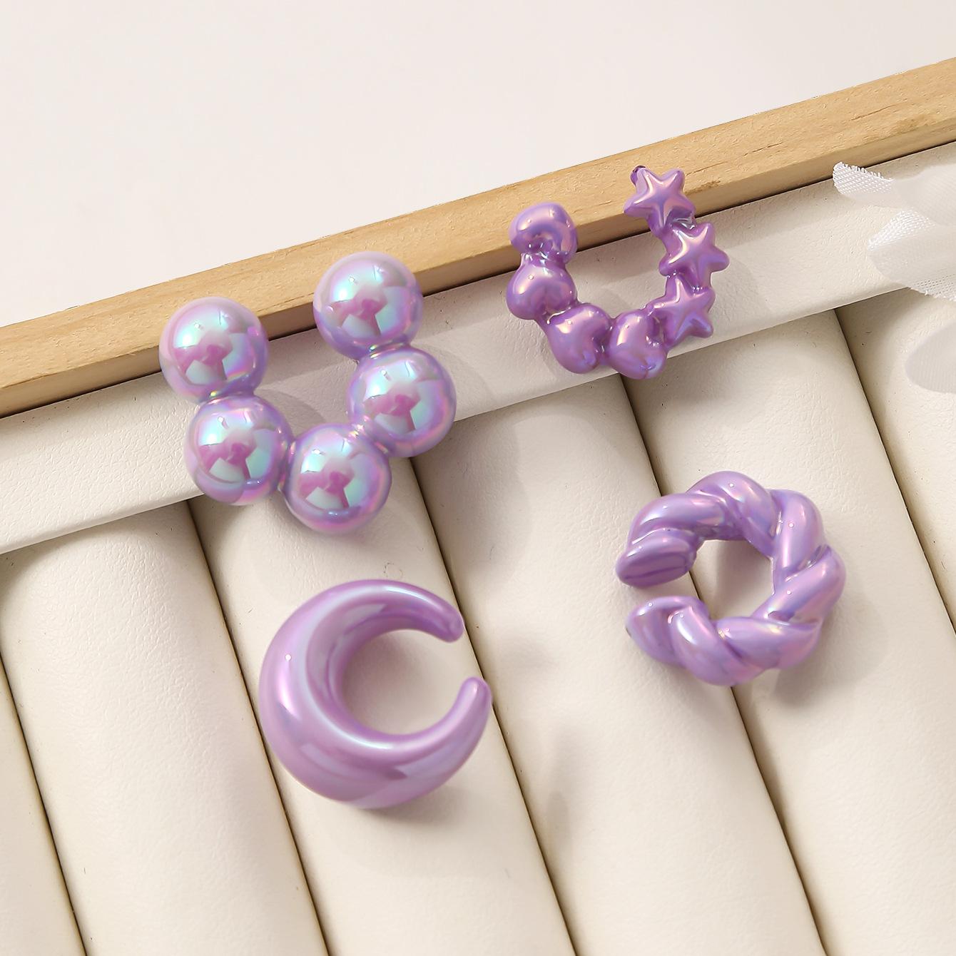 

Y2K 4pcs C-shape Resin Ear Clips for Women Girls Without Ear Holes Ear Bone Clips Colorful Simple High-end Earring Set Zircon