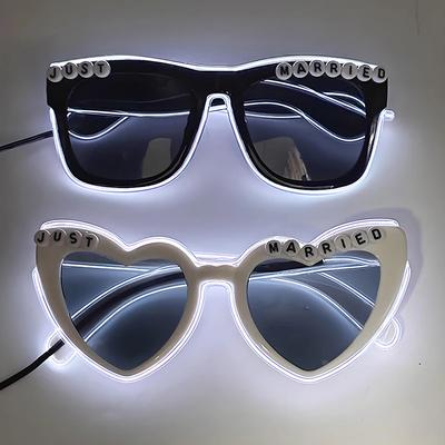 White Just Married LED Luminous Glasses Heart Shaped EL Neon Decorative Glasses Engagement Wedding Bridal Shower Props
