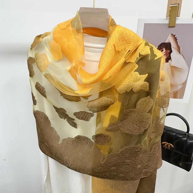 Shawl Scarf Advanced New Gradual Change Flower Long Silk Scarf Yarn Versatile Sunscreen Shawl