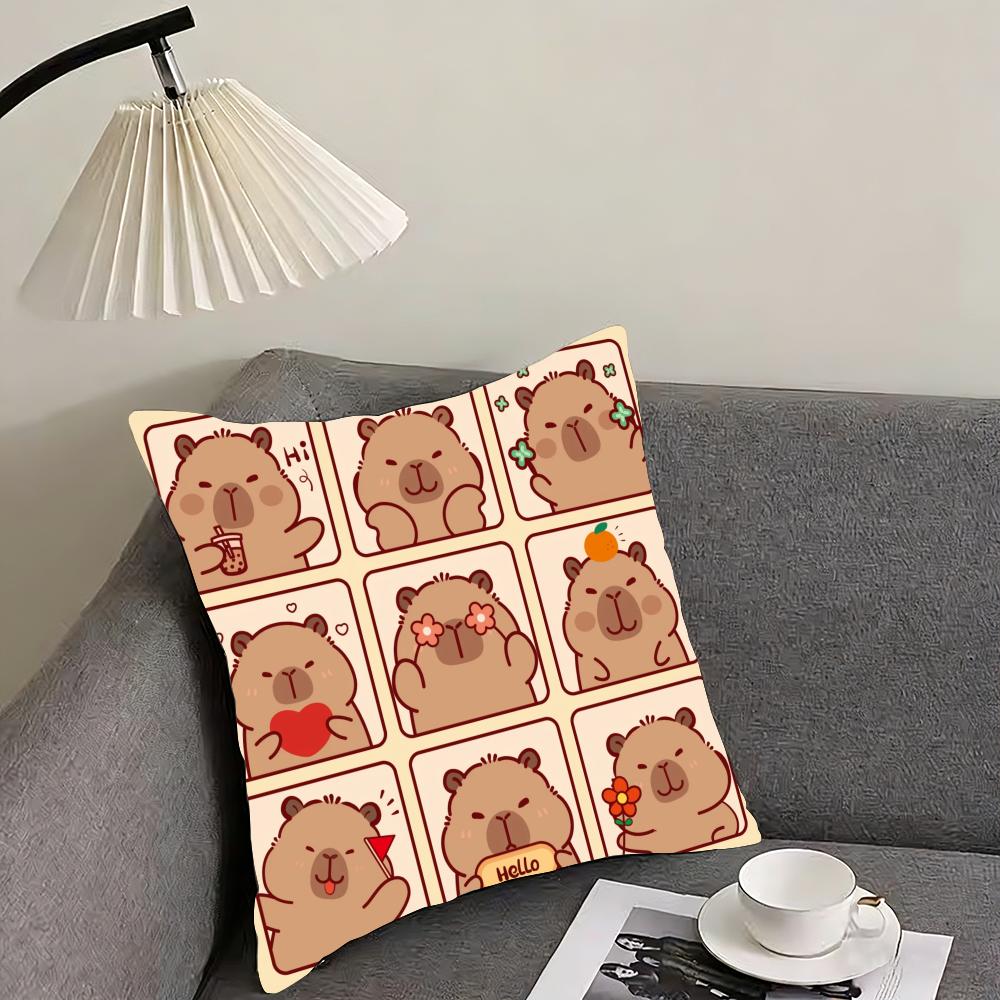 Capybara Cartoon Cute Cushion Cover Reversible Plush Pillow Cover – For Car, Sofa, Bedroom, Perfect As a Gift.