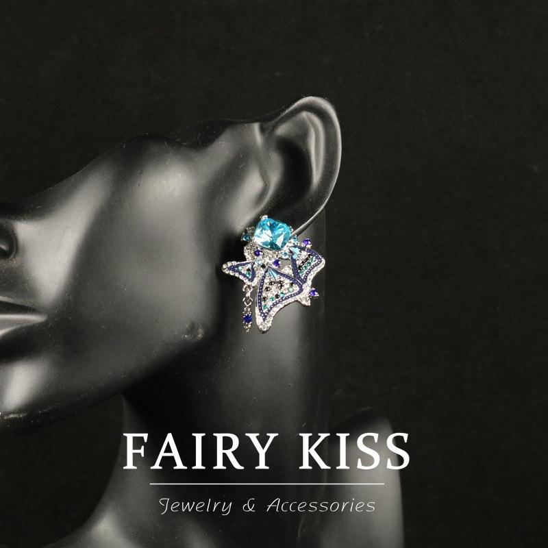 Fairy Sapphire Butterfly Flower Engely Beed with Diamond Sapphire Ear Shot Women's Ear Shot Versatile Casual Earrings