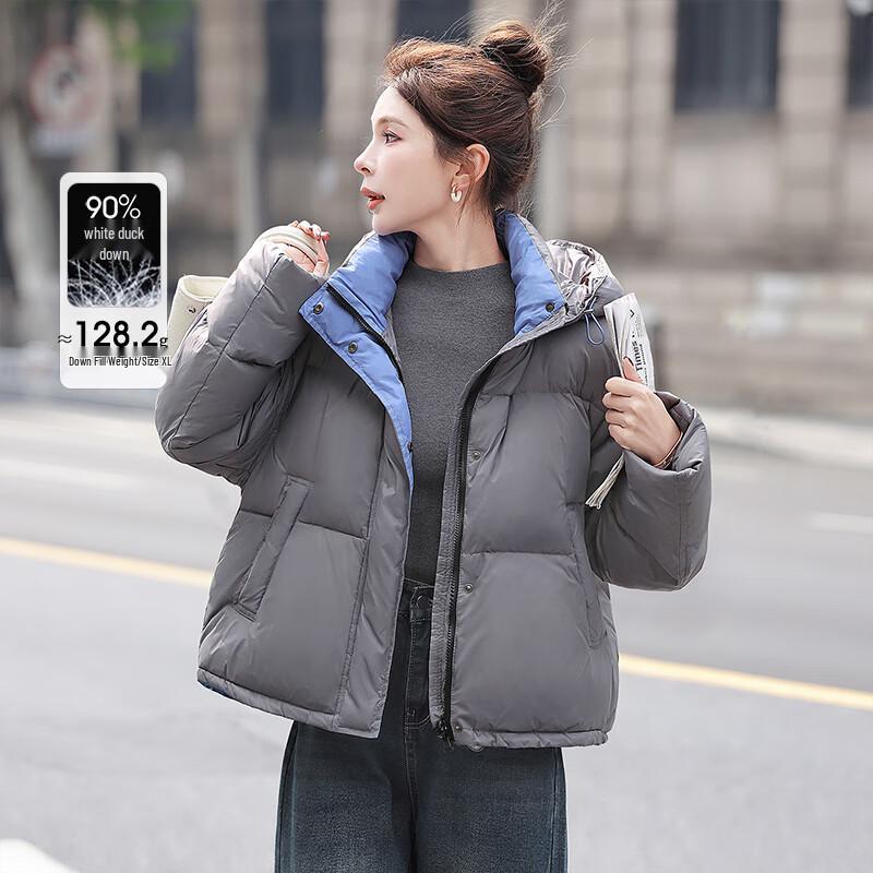 

Sibaishai Женская повседневная куртка-пуховик свободного кроя с капюшоном и цветными блоками, 90% пух L