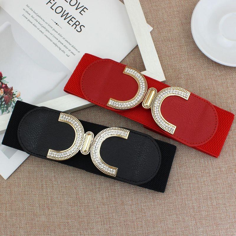 Elegant Women's Stretchy Wide Waist Belt With Rhinestone Embellishments For Dresses