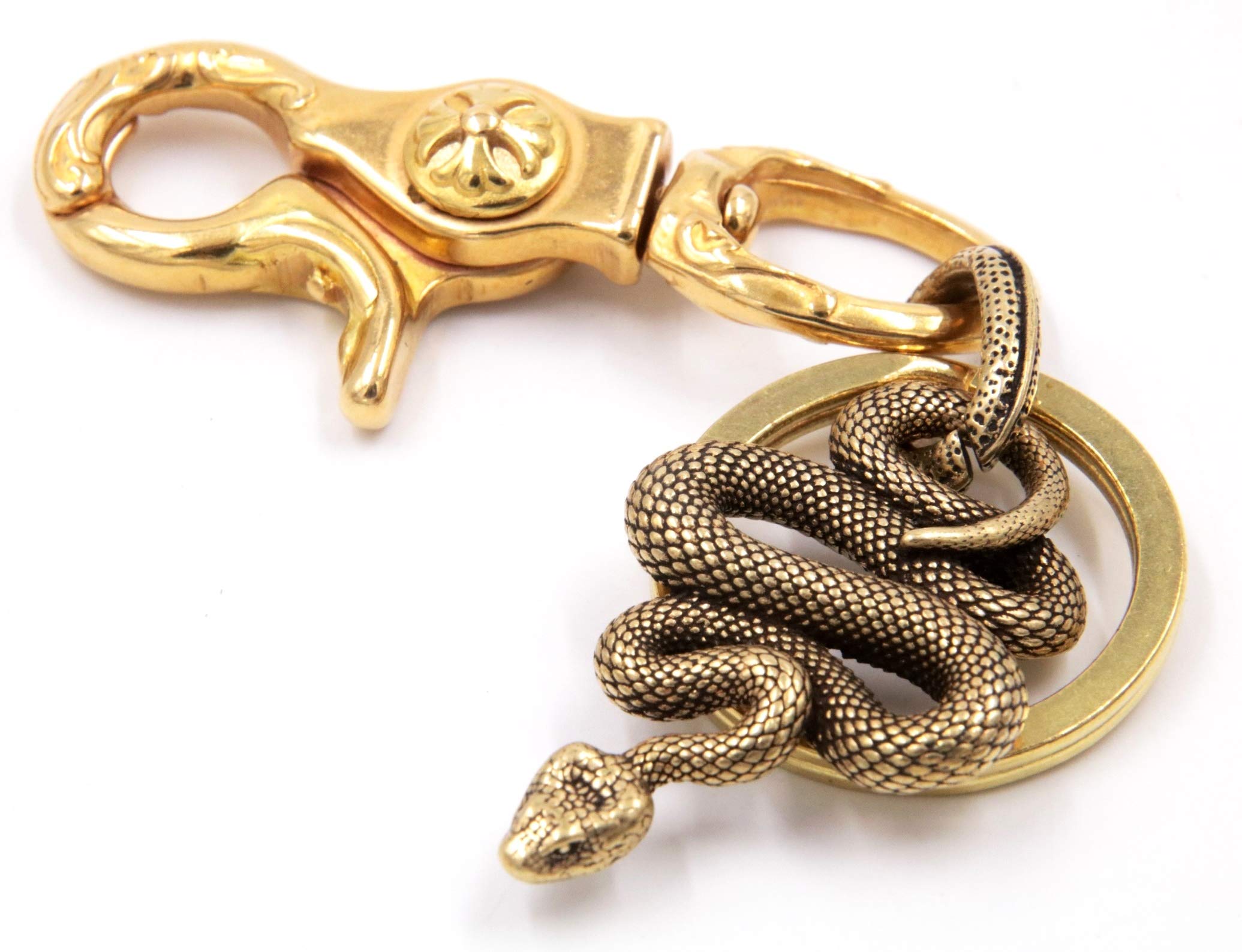 

[XP Design] Realistic Snake Brass Belt Hook Key Ring Hook Belt Loop Gold Hardware Ring (Brass Realistic Snake)