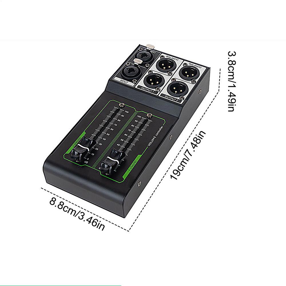 

Studio Monitor Controller Passive Professional Volume Controller 1 Input 2 Output 70mm Fader Precise Audio Control For Studio чорний