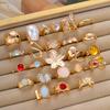 IF ME Floral Gemstone Ring Set For Women Vintage Irregular Lava Texture Opal Inlaid Rings Trendy Statement Jewelry