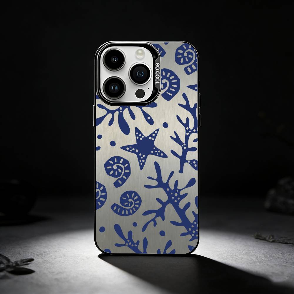 Seashell Starfish Pattern Phone Case For iPhone 17,16,15,14,13,12,11 Plus,Pro Max,XS,Colored silver phone case