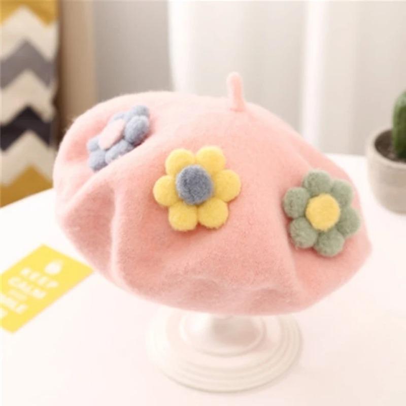 Women's Beret Handmade DIY Fruit Green Apple Painter Hat Cute Girl Little Leaf Woolen Hat Autumn and Winter Outdoor Warm Beanie