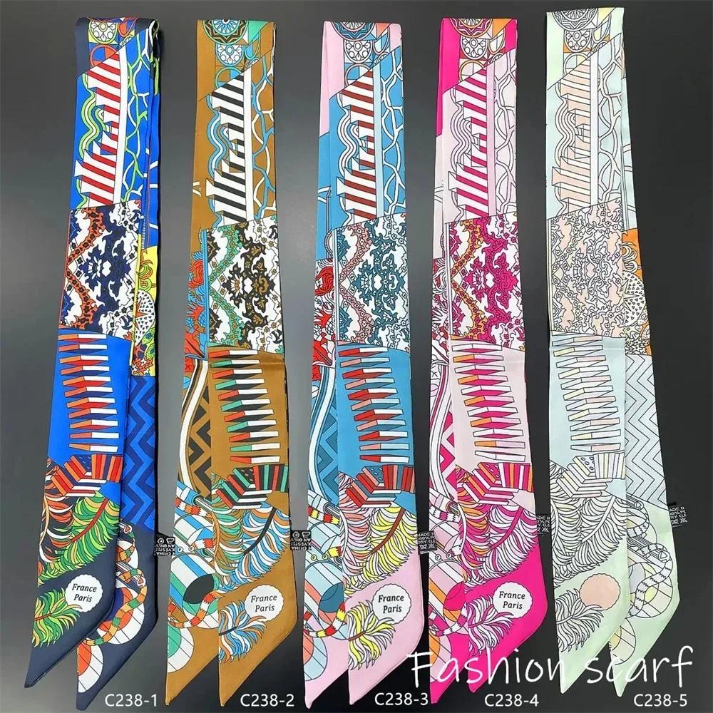 1PC Korean Summer Luxurious Check Female Decoration Twill Long Ribbon Binding Bag Silk Ribbon Hair Belt Hot Selling Small Scarf