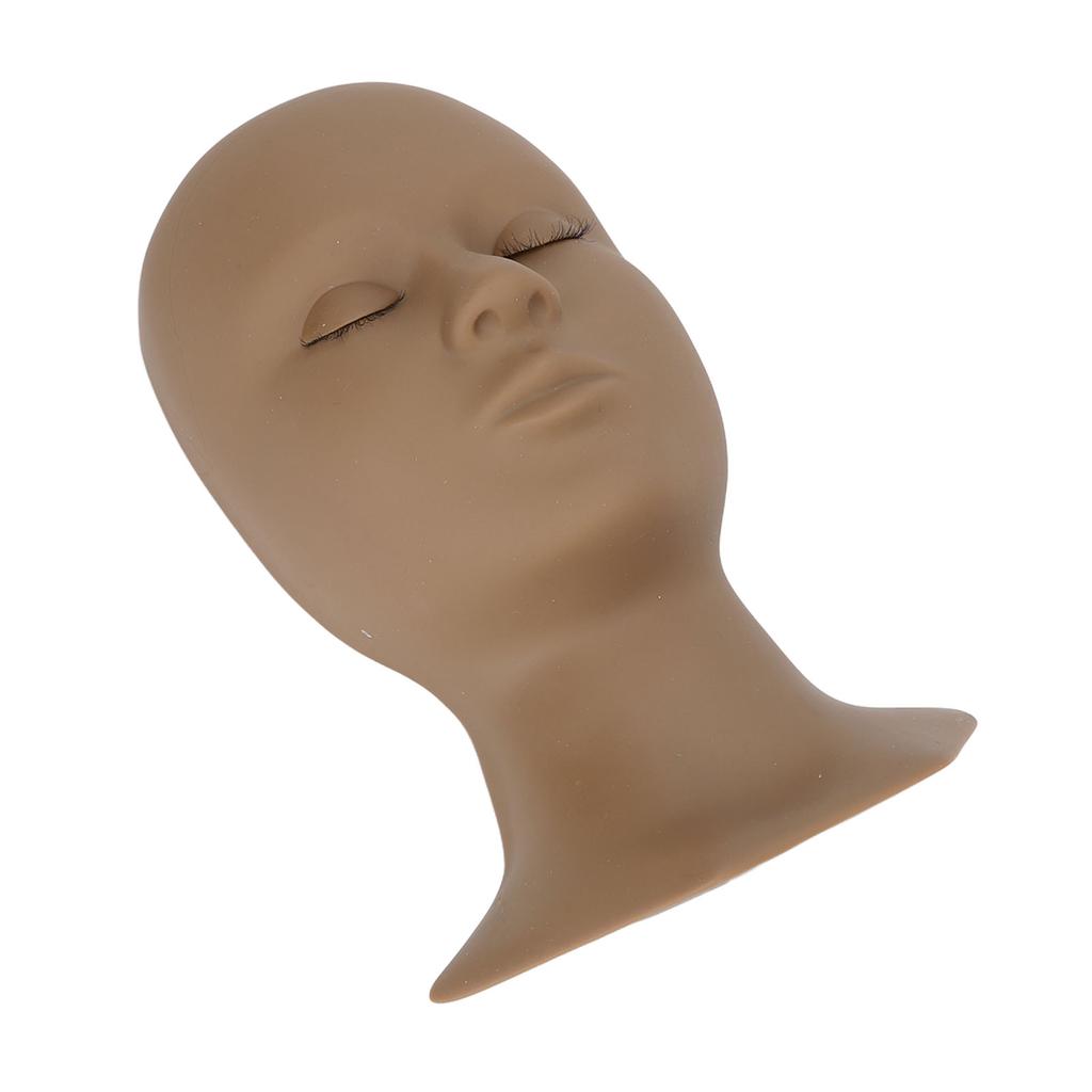 Eyelash Extensions Training Mannequin Head Soft Silicone Removable Eyelids Lifelike Practice Head Coffee(11.02 X 6.1 X