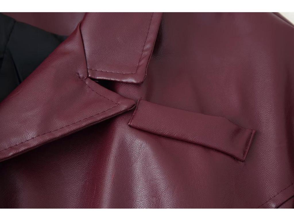 European and American Women's Retro Distressed Faux Leather Lapel Jacket