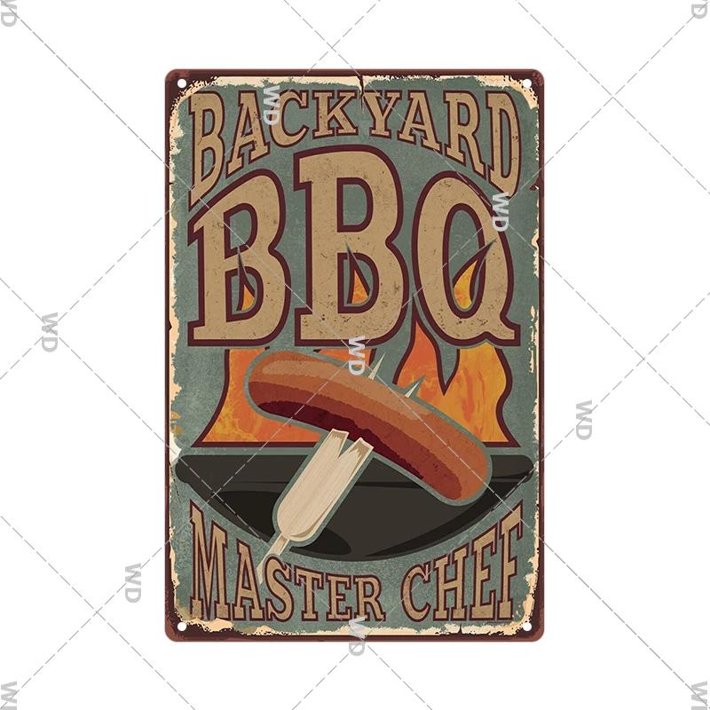 BBQ Vintage Tin Sign Plaque Barbecue Metal Plate Sign Wall Art Decoration Kitchen Man Cave Terrace Beach House Club Wall Decor