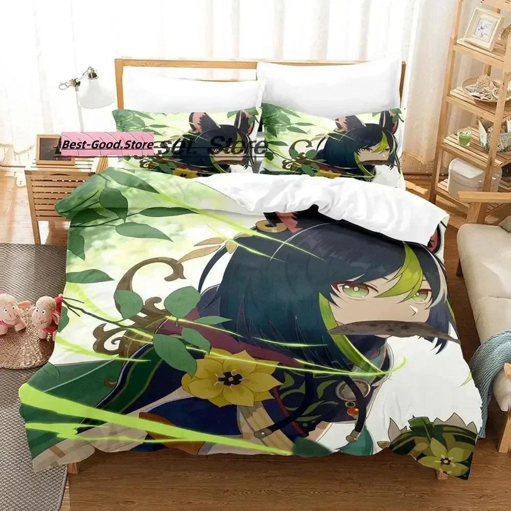 

Comforter 3D Kawaii Genshin Impact Tighnari Bedding Set Single Twin Printed With Bed Single Double Queen King Size Comforter (quilt)-EU Single(135*200cm)3pcs