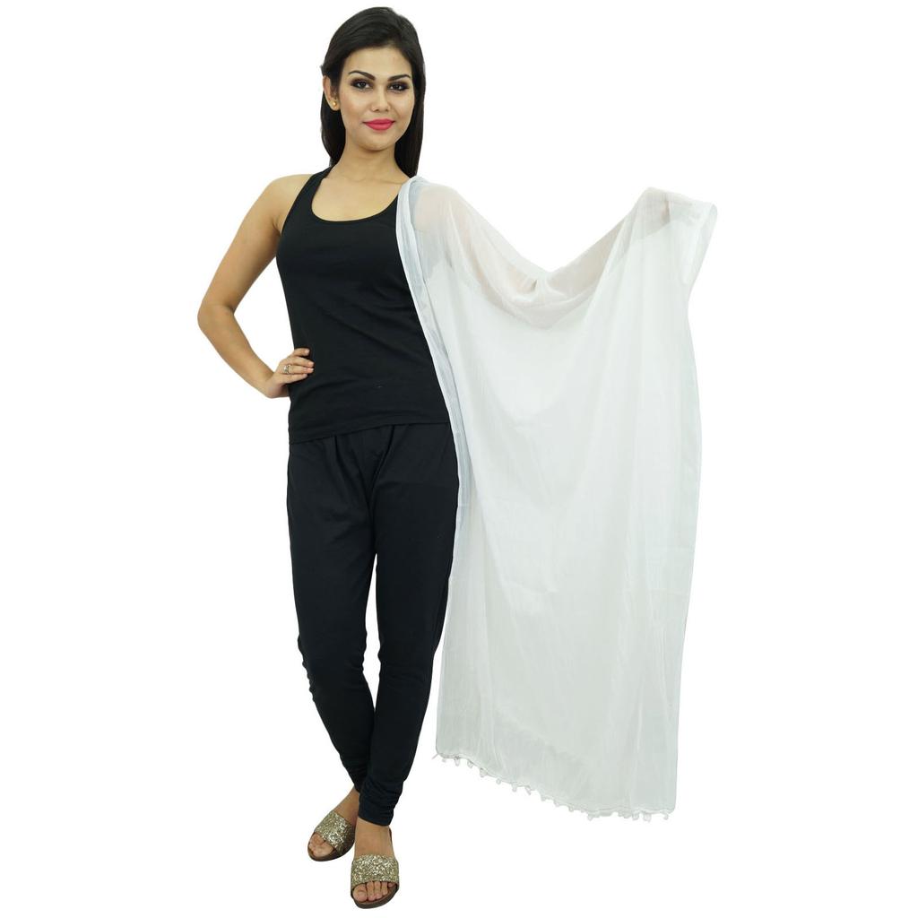 Frauen indische Chunni Chiffon-Mischung lange Pom Fransen Dupatta Schals Damenmode