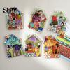 Vintage House Magnet Refrigerator Magnet, Colorful Fairy Tale Town Metal Cabinet Magnets Fridge Magnetic Kitchen Decoration Accessories Miniature Home