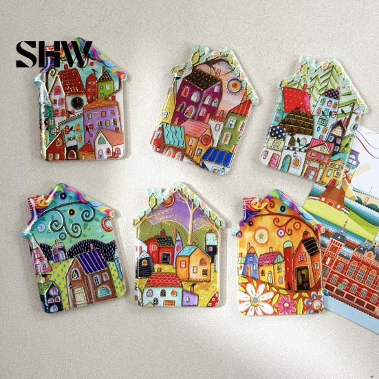Vintage House Magnet Refrigerator Magnet, Colorful Fairy Tale Town Metal Cabinet Magnets Fridge Magnetic Kitchen Decoration Accessories Miniature Home