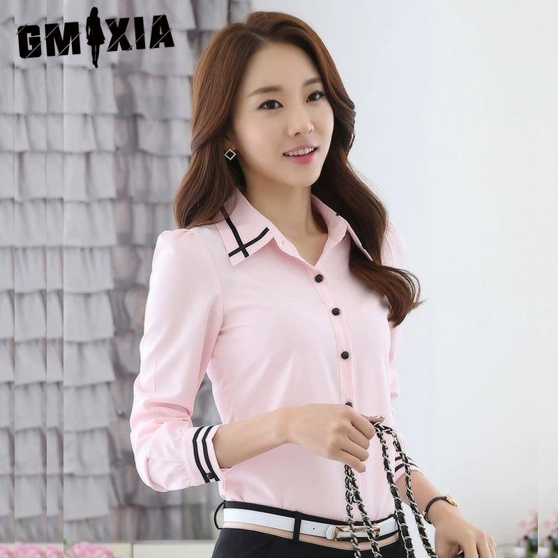 

GMXIA Женские модные повседневные однотонные блузки и рубашки-поло с длинным рукавом с принтом XXXXXL розовый