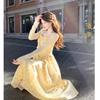 French Yellow Floral Dress Small Suspender Dress Women's Summer New Atmosphere Commuter Temperament Long Skirt