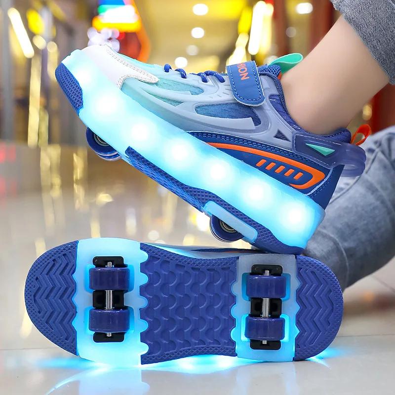 NEW 4 Wheel Roller Skates Shoes for Boys and Girls LED Speed Roller Skates for Children's Racing Ice Skating Sneaker with Wheels