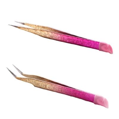 Double Ended Nail Art Tweezers with Silicone Pressing Head for Women