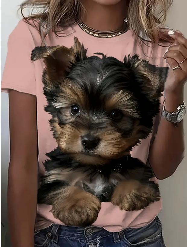 

Модная женская милая футболка с 3D принтом собаки, забавная повседневная футболка с круглым вырезом и короткими рукавами, летняя женская футболка M розовый