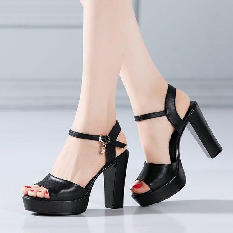 2025 summer thick heel sandals comfortable temperament open-toed sandals waterproof table high heel one-word buckle sandals women