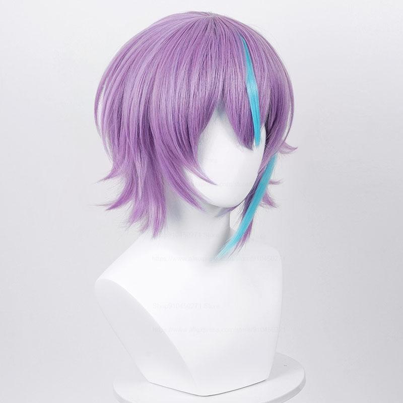 Professional  Kamishiro Rui Cosplay Wig Project SEKAI COLORFUL STAGE! Mixed Purple Blue Heat Resistant Synthetic Hair Wigs + Wig Cap