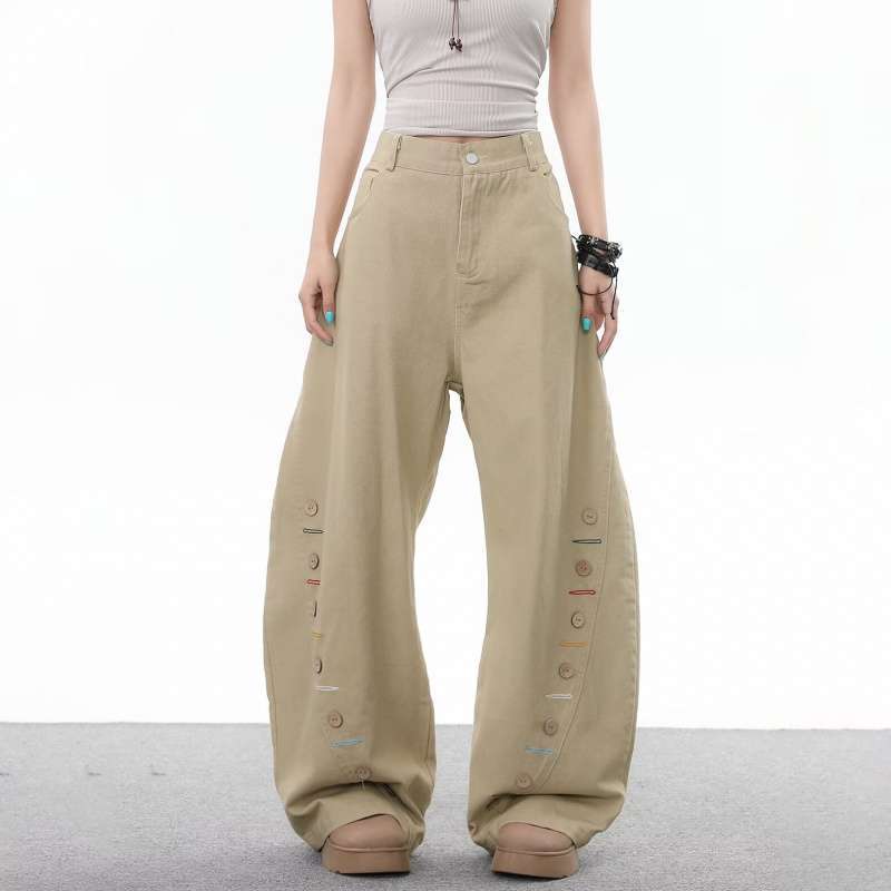JYL Unisex Cargo Pants American Vintage Button Cleanfit Wide-Leg Casual Denim XL яркий церулеан