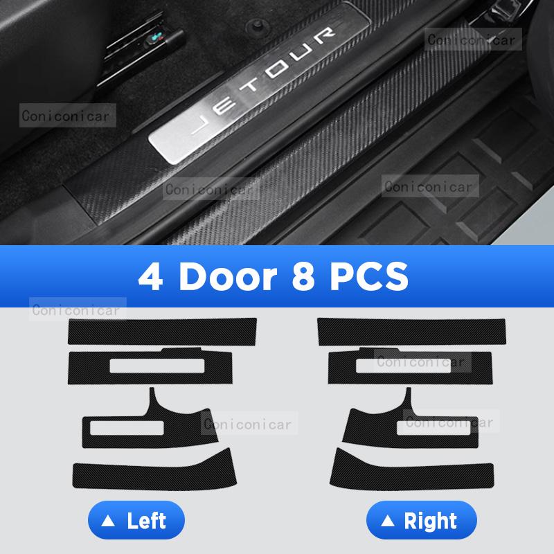 Car Door Sills Scuff Plate Threshold Protector Interior Imitation Carbon Fiber Sticker Accessories For CHERY JETOUR T2 2024
